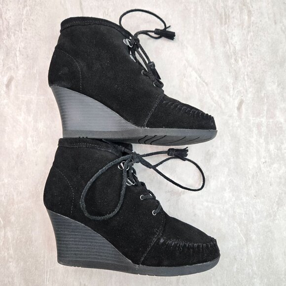Minnetonka Ankle Booties 7.5 Black Suede Short Comfort Chukka Desert Shoe Boots - Picture 5 of 12